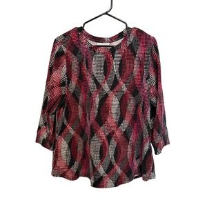 Christopher & Banks Womens Size L 3/4 Sleeve Round Neck Abstract Print Top